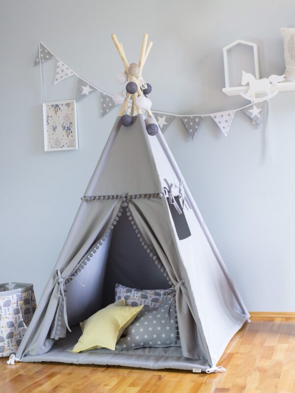 Grey šator with Pom Poms